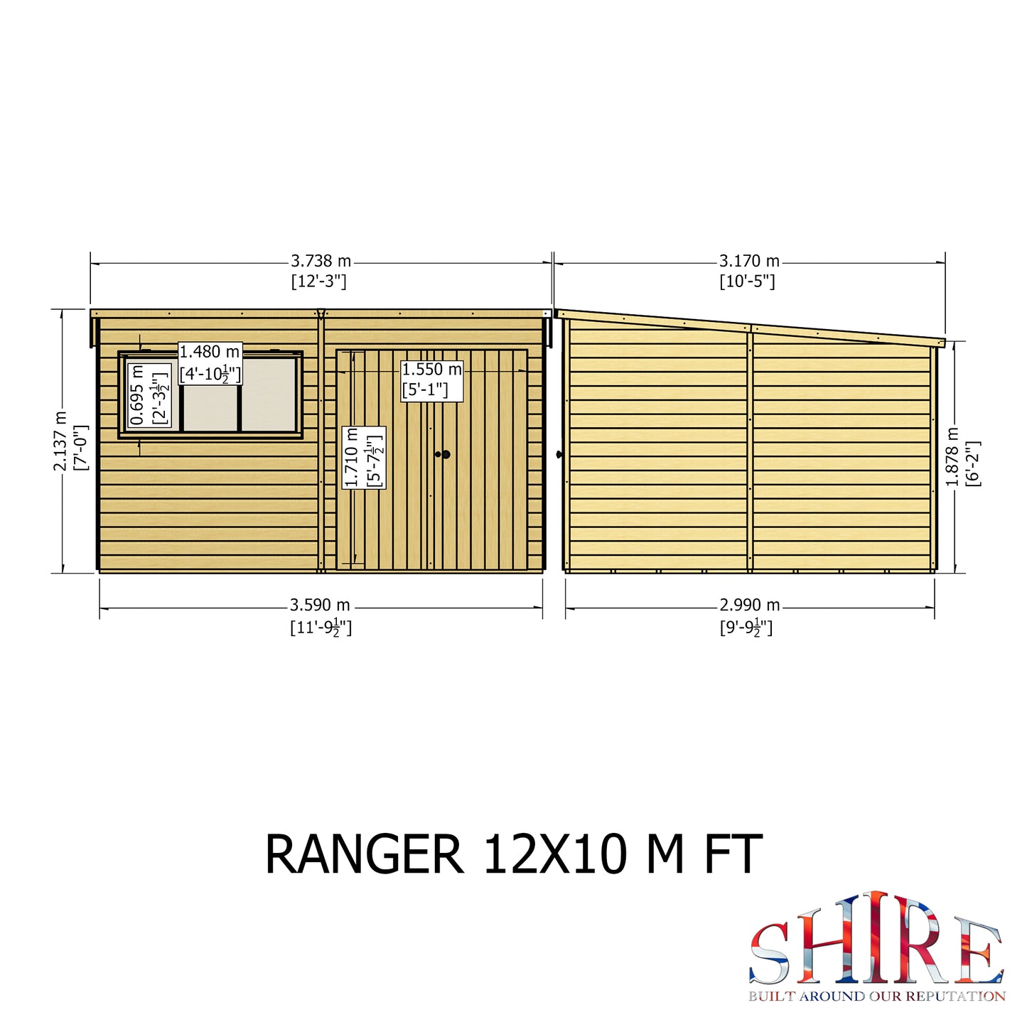 Shire Ranger Pent Premium Shiplap Garden Shed 12x10