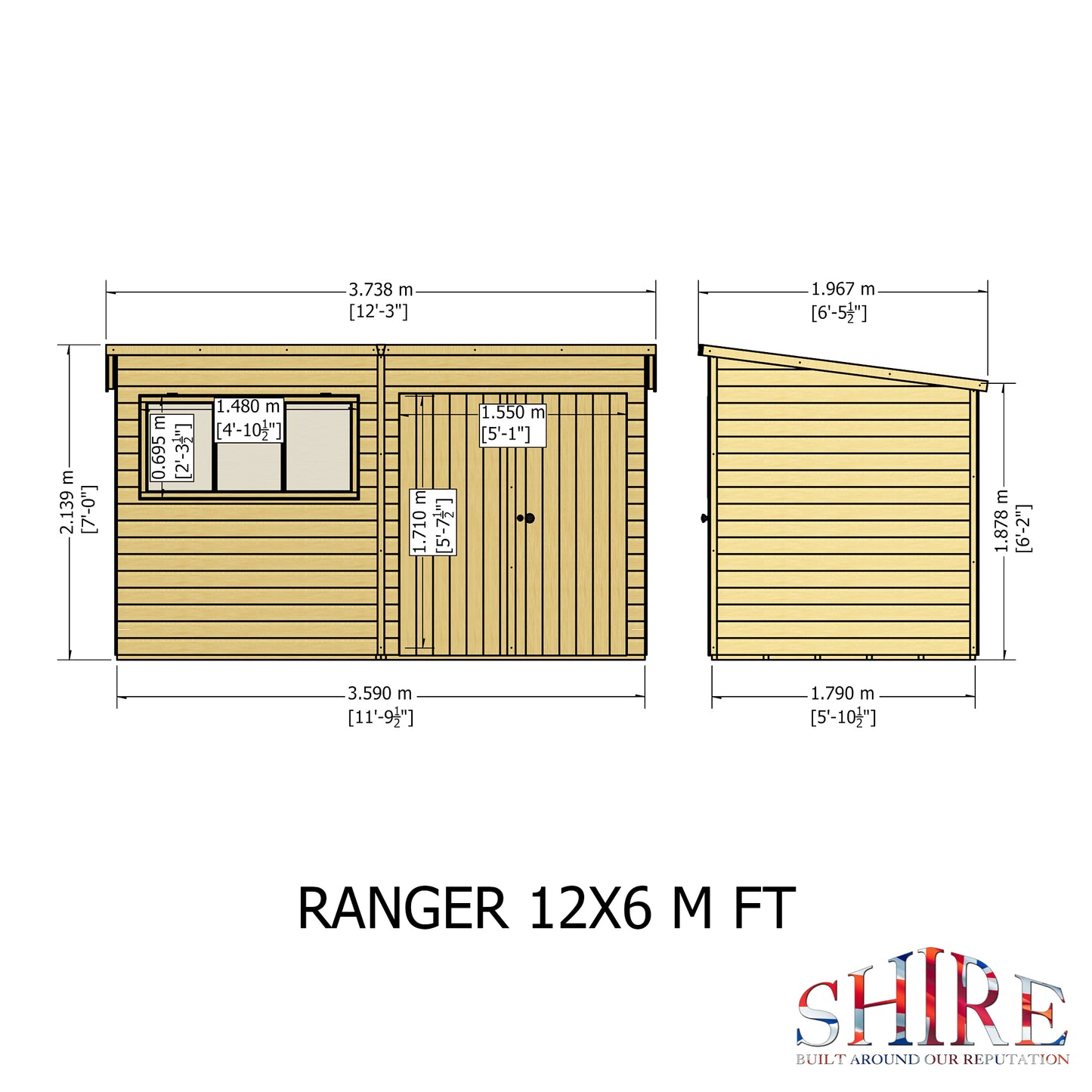Shire Ranger Pent Premium Shiplap Garden Shed 12x6