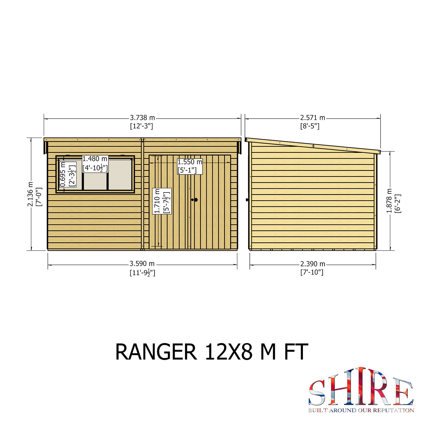 Shire Ranger Pent Premium Shiplap Garden Shed 12x8