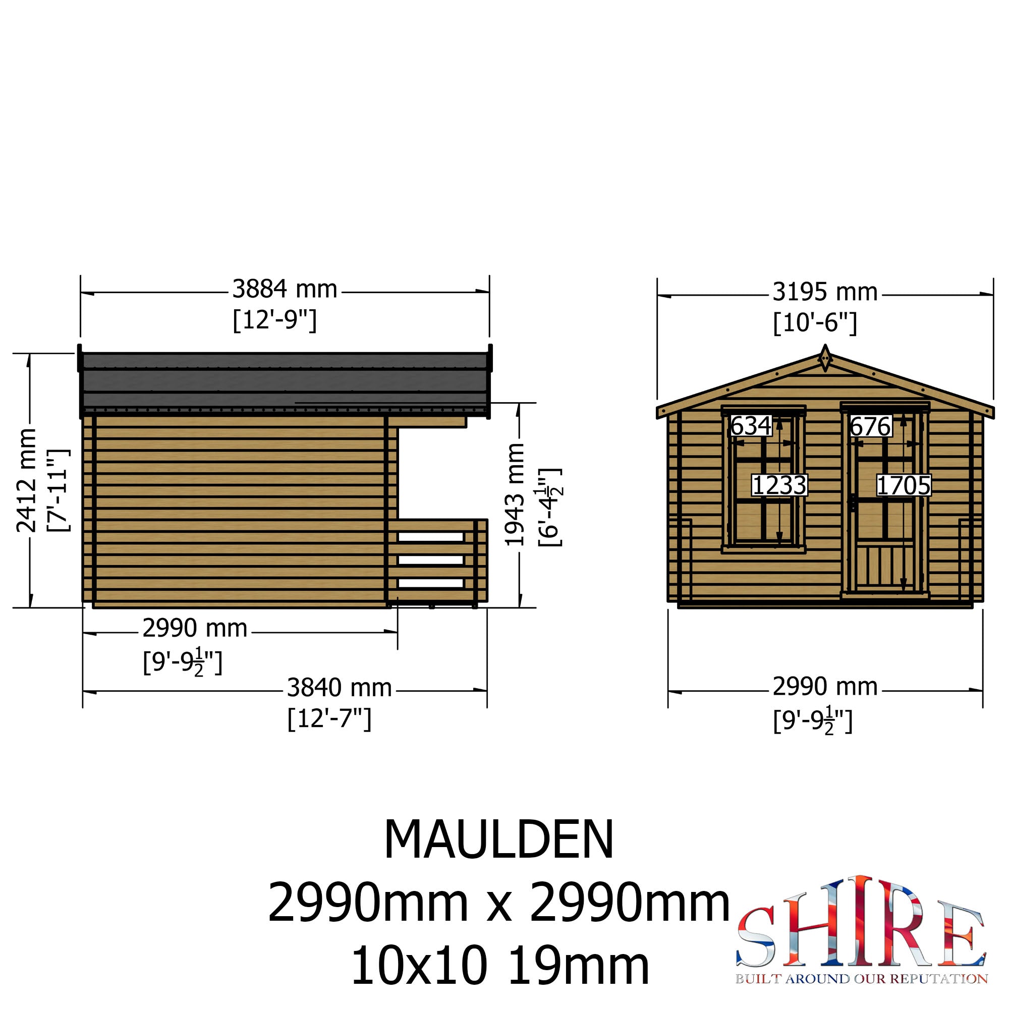 Shire Maulden 19mm Log Cabin With Veranda 10x10