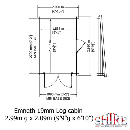 Shire Emneth Pent Log Cabin in 19mm Logs 10x7
