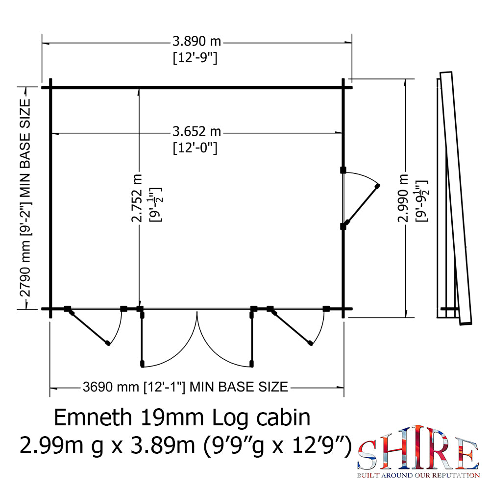 Shire Emneth Pent Log Cabin in 19mm Logs 10x13