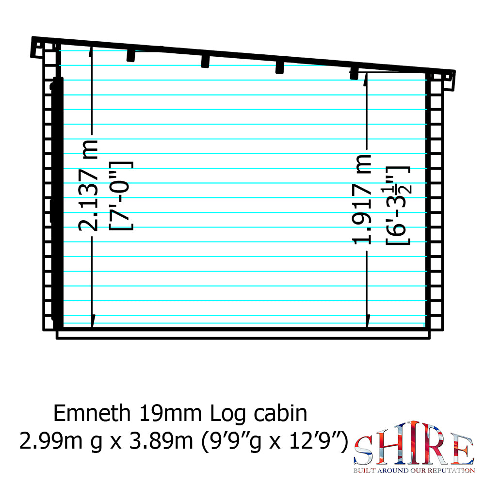 Shire Emneth Pent Log Cabin in 19mm Logs 10x13