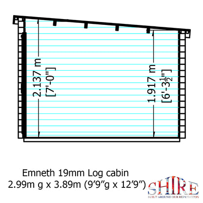 Shire Emneth Pent Log Cabin in 19mm Logs 10x13