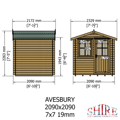 Shire Avesbury 19mm Log Cabin 7x7