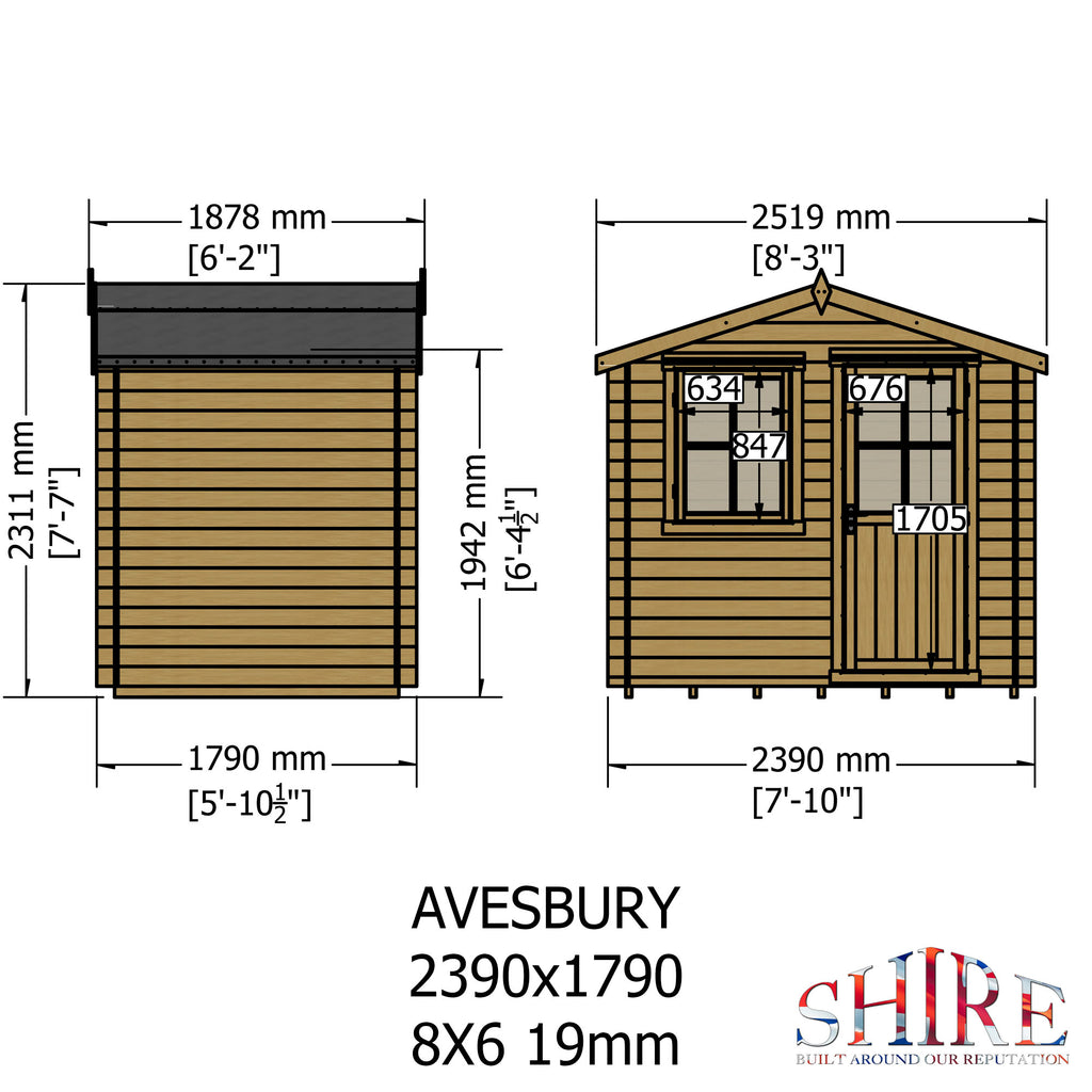 Shire Avesbury 19mm Log Cabin 8x6