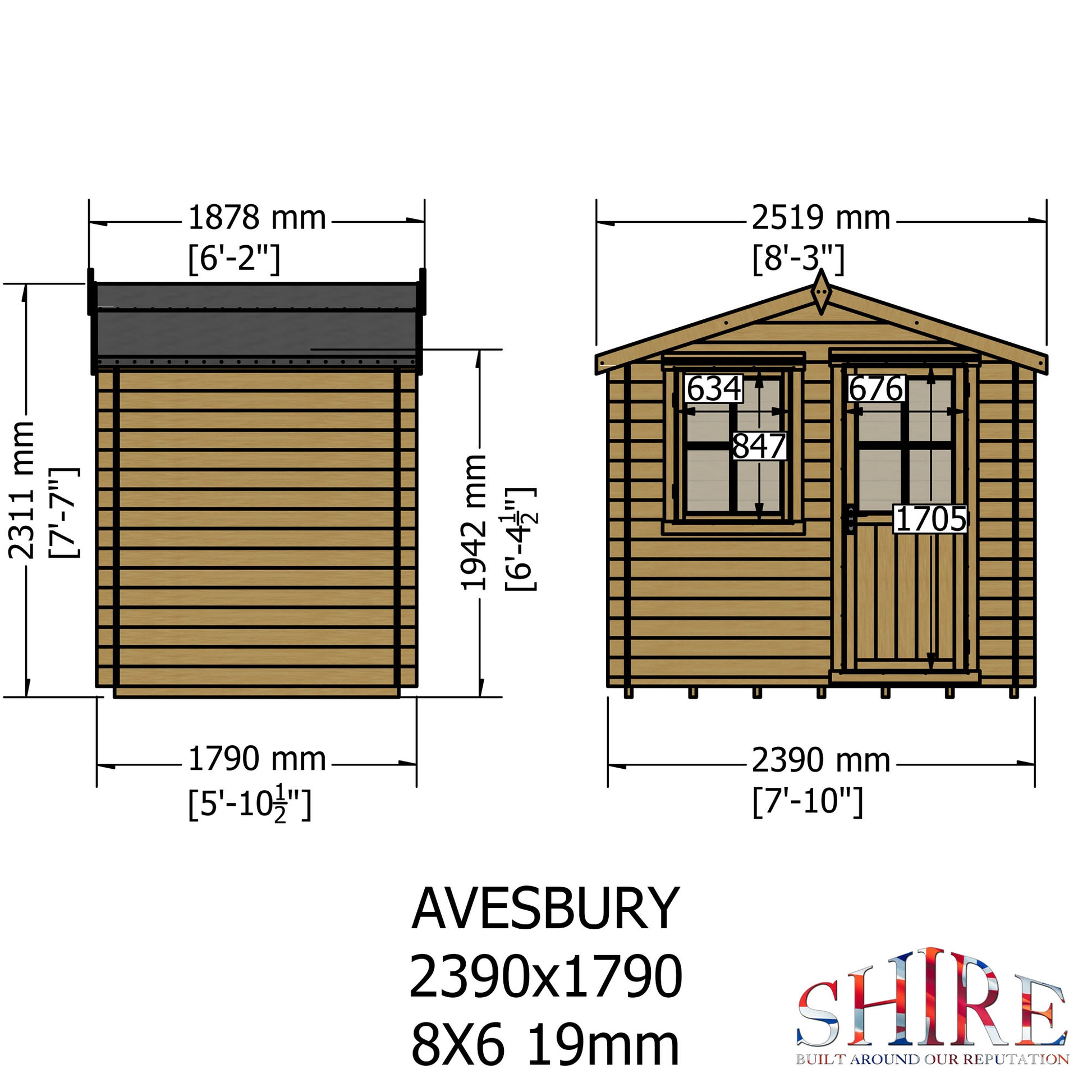 Shire Avesbury 19mm Log Cabin 8x6