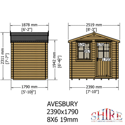 Shire Avesbury 19mm Log Cabin 8x6