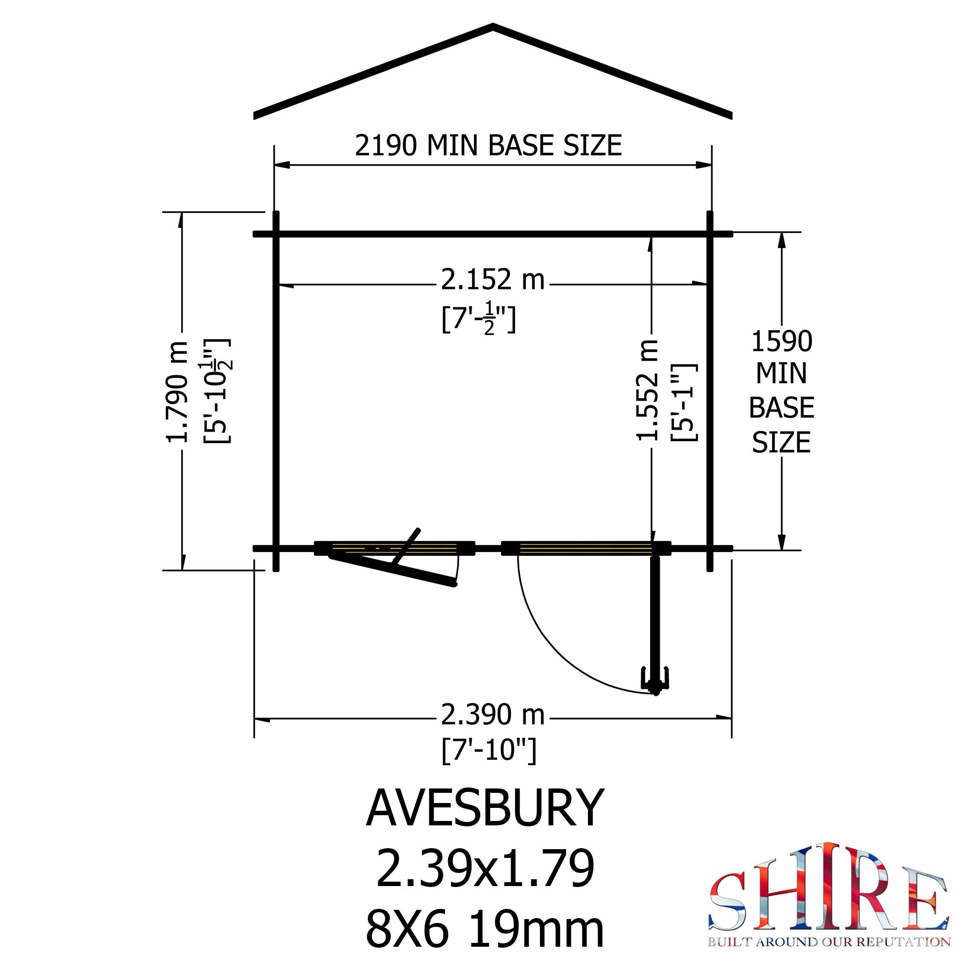 Shire Avesbury 19mm Log Cabin 8x6