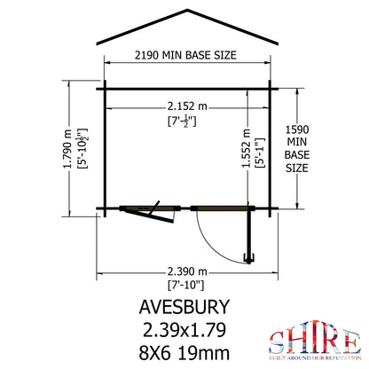 Shire Avesbury 19mm Log Cabin 8x6