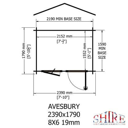 Shire Avesbury 19mm Log Cabin 8x6