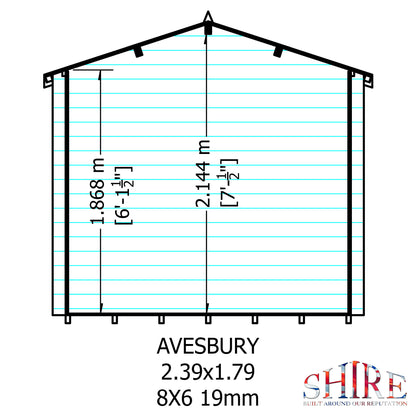 Shire Avesbury 19mm Log Cabin 8x6