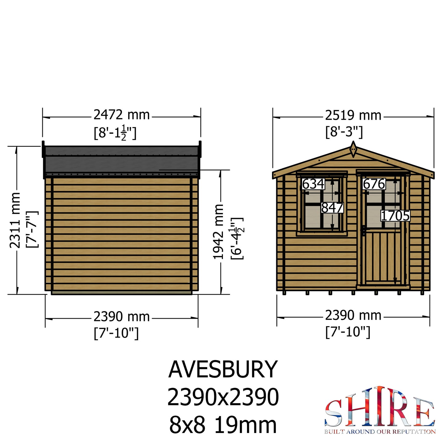 Shire Avesbury 19mm Log Cabin 8x8