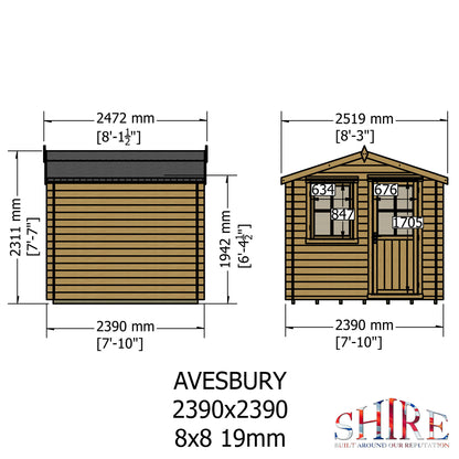 Shire Avesbury 19mm Log Cabin 8x8