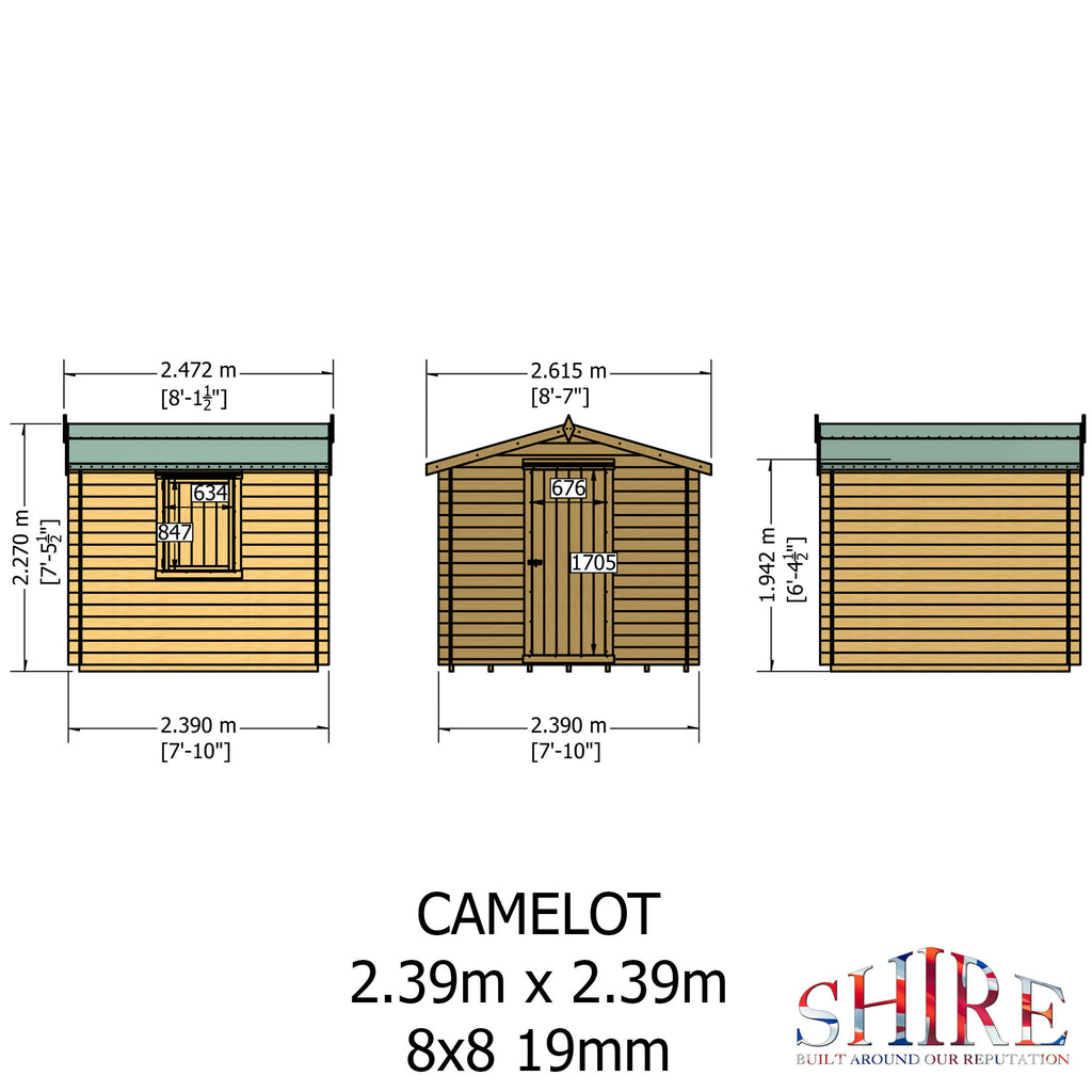 Shire Camelot 19mm Log Cabin 8x8