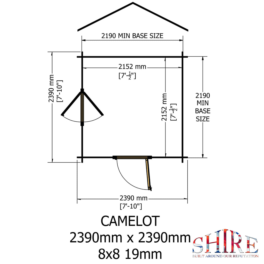 Shire Camelot 19mm Log Cabin 8x8