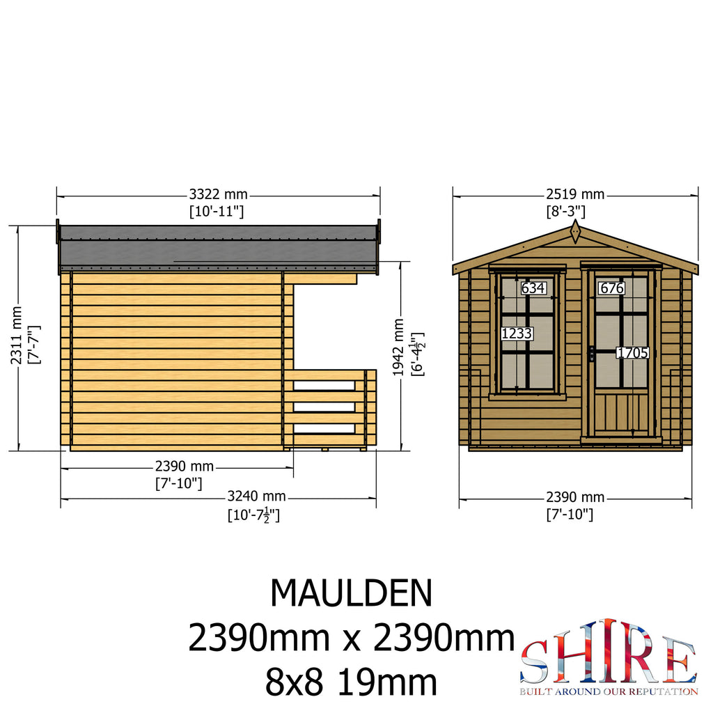 Shire Maulden 19mm Log Cabin With Veranda 8x8