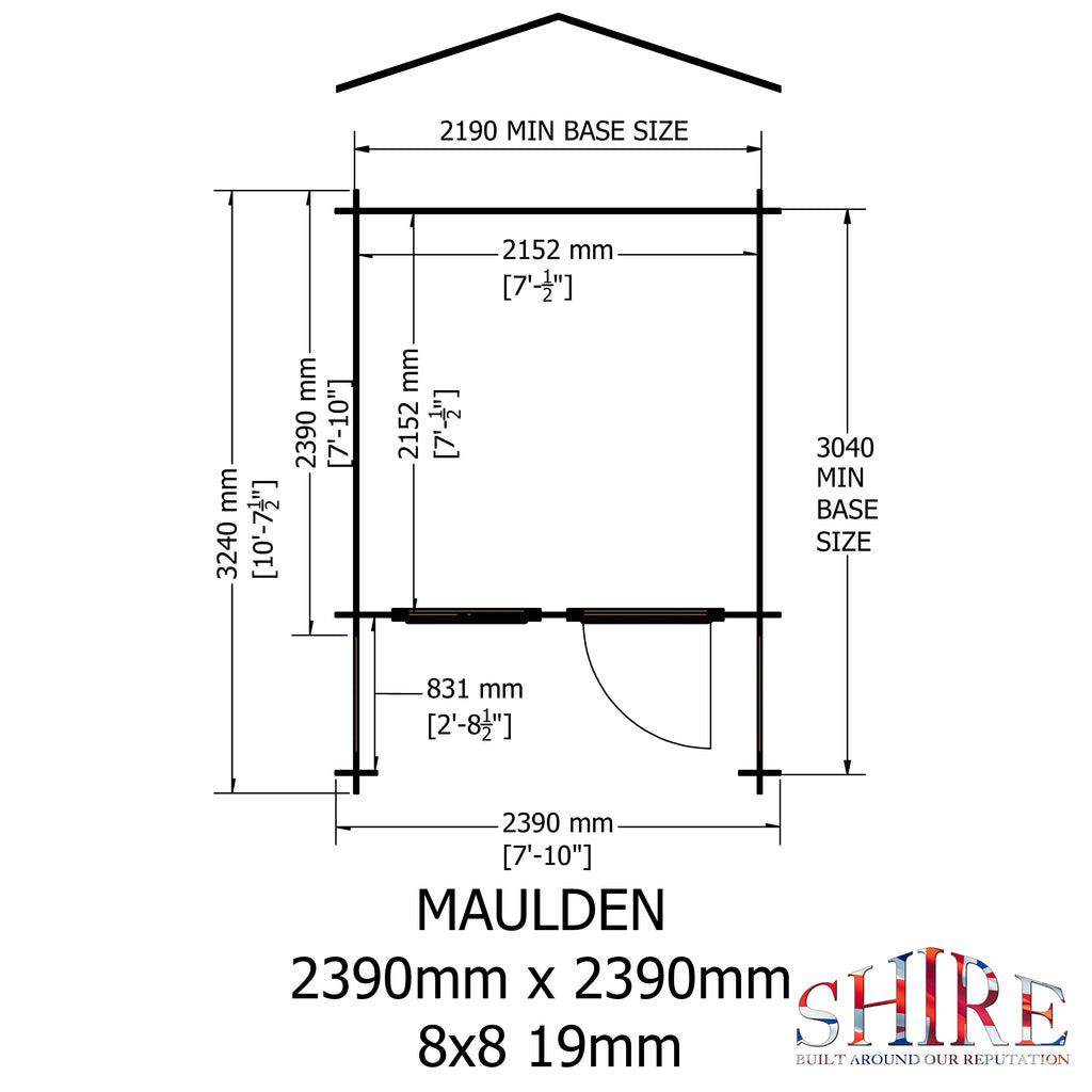 Shire Maulden 19mm Log Cabin With Veranda 8x8
