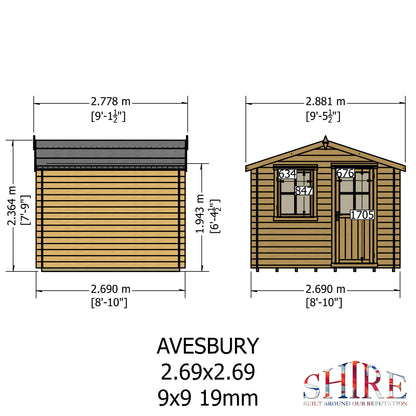 Shire Avesbury 19mm Log Cabin 9x9