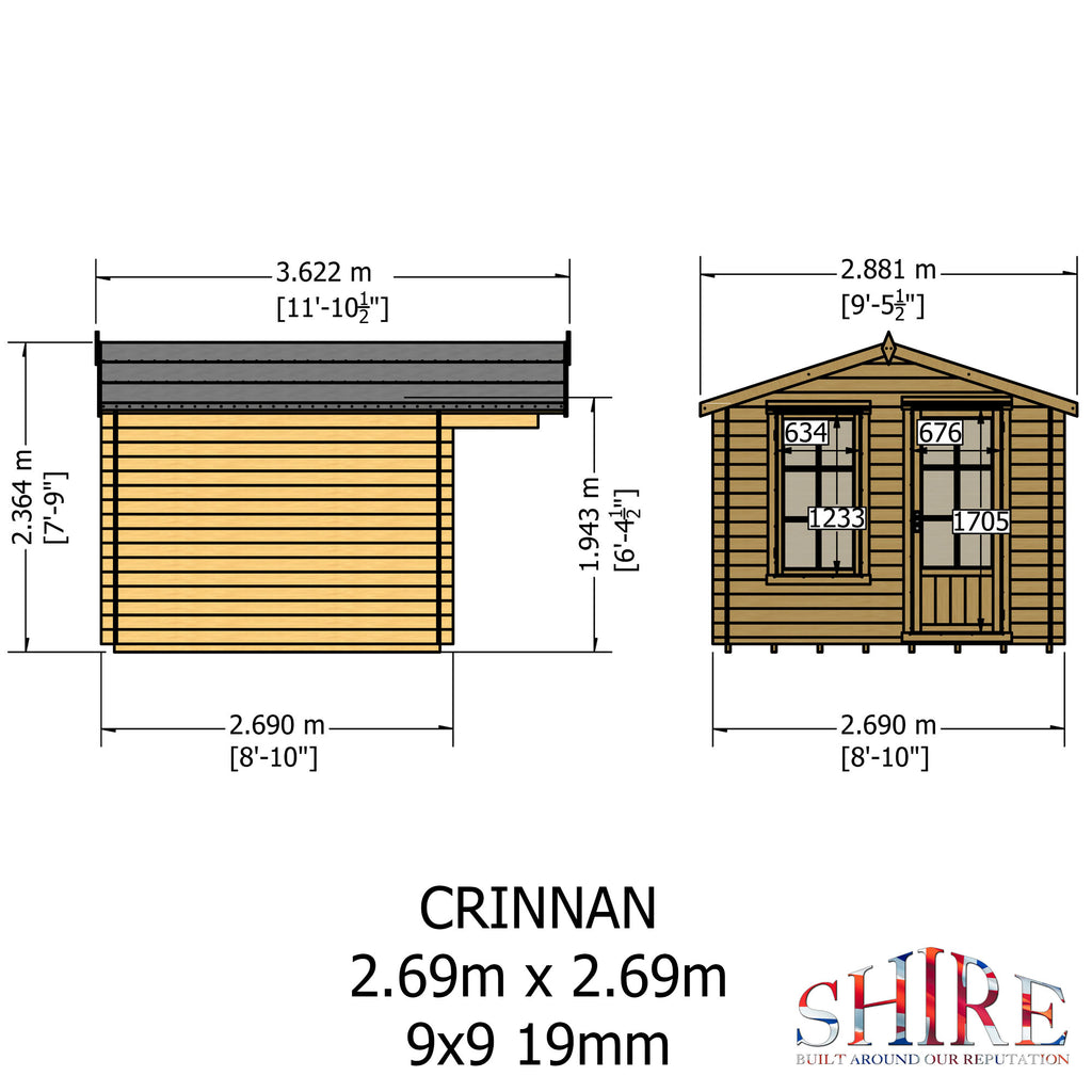 Shire Crinan 19mm Log Cabin 9x9
