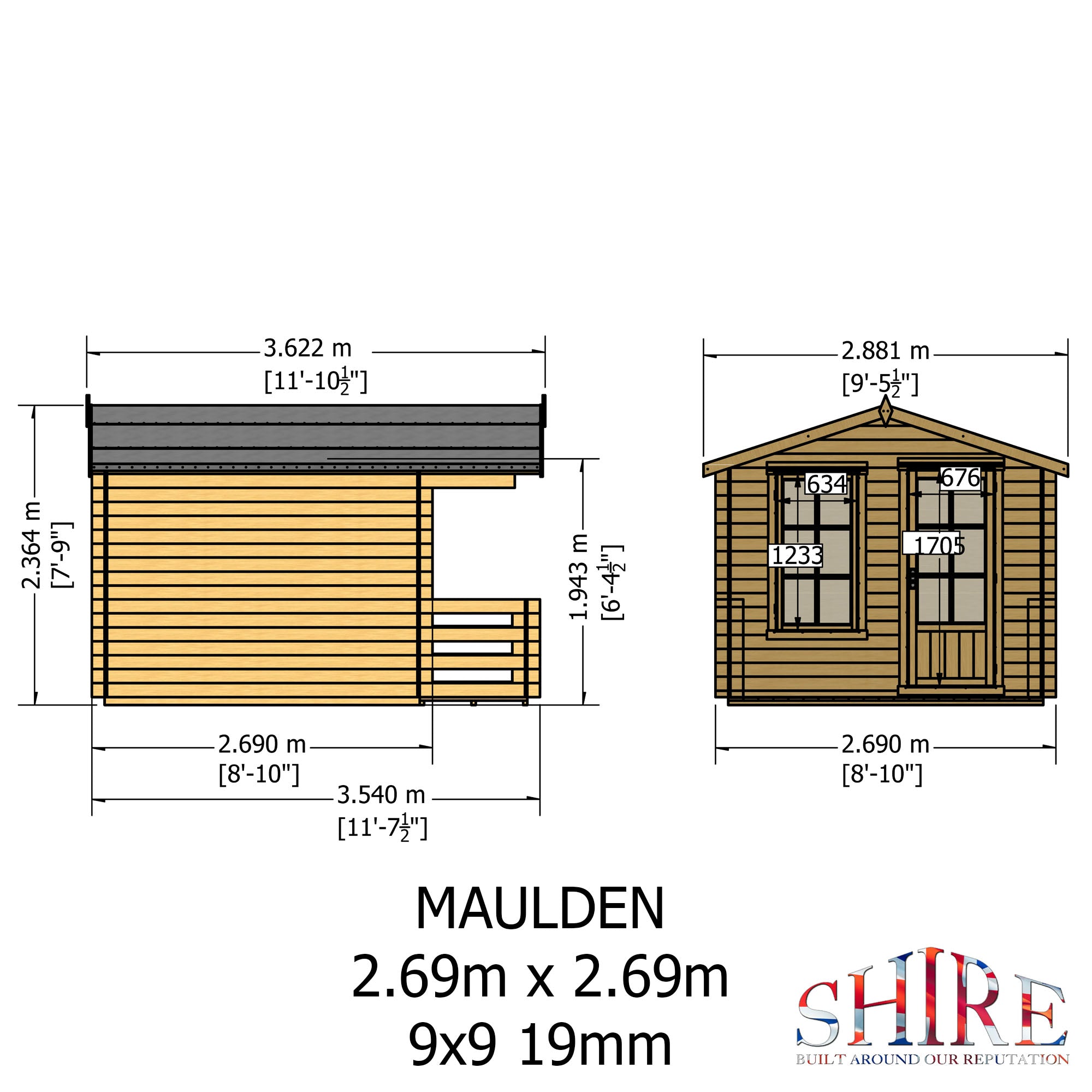 Shire Maulden 19mm Log Cabin With Veranda 9x9