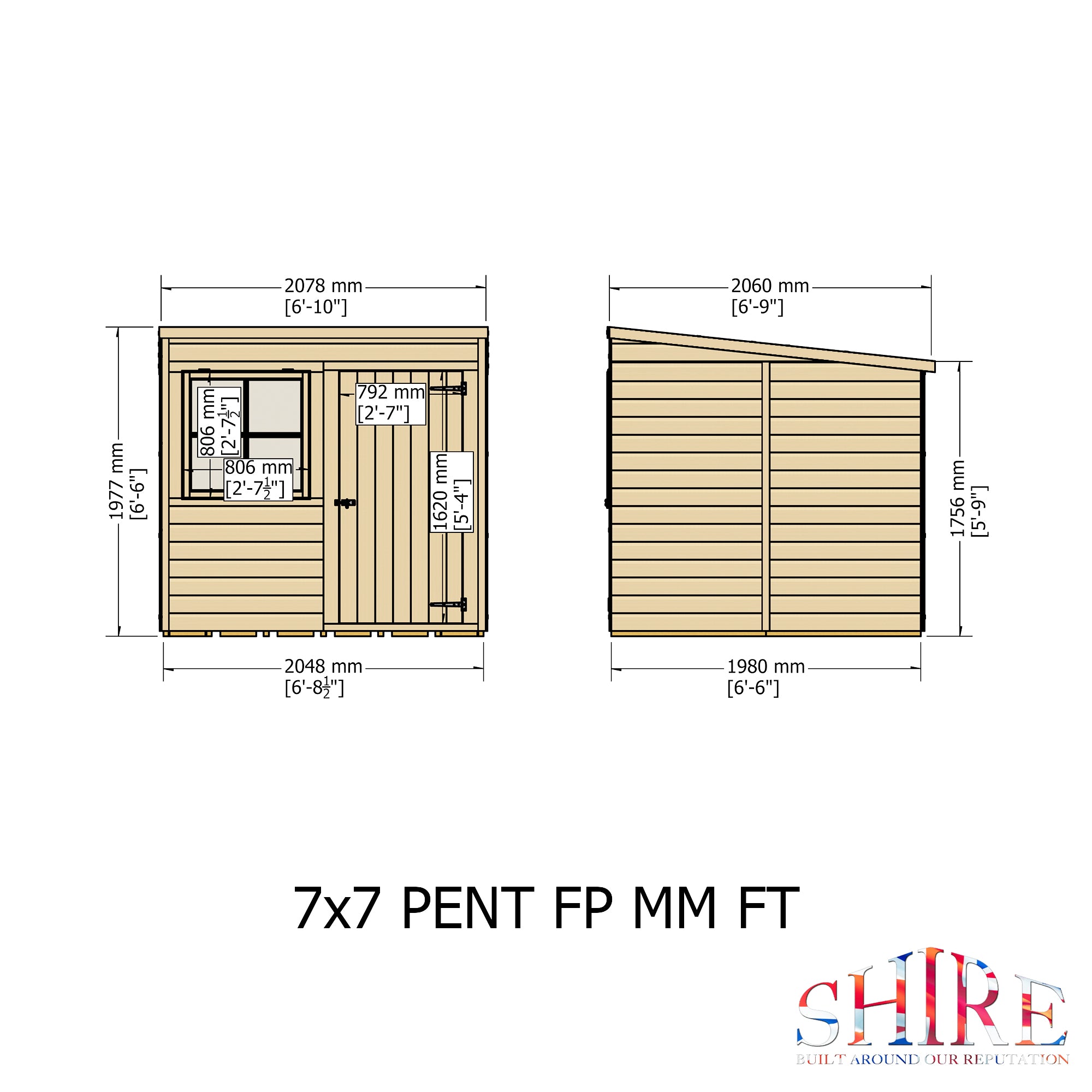 Shire Pent Shiplap Tongue & Groove Garden Shed 7x7