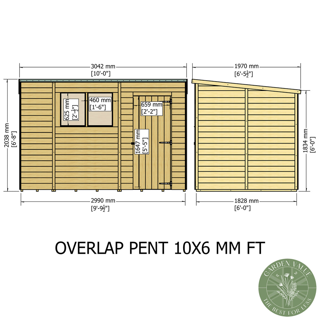 Shire Pent Dip Treated Overlap Value Garden Shed 10x6