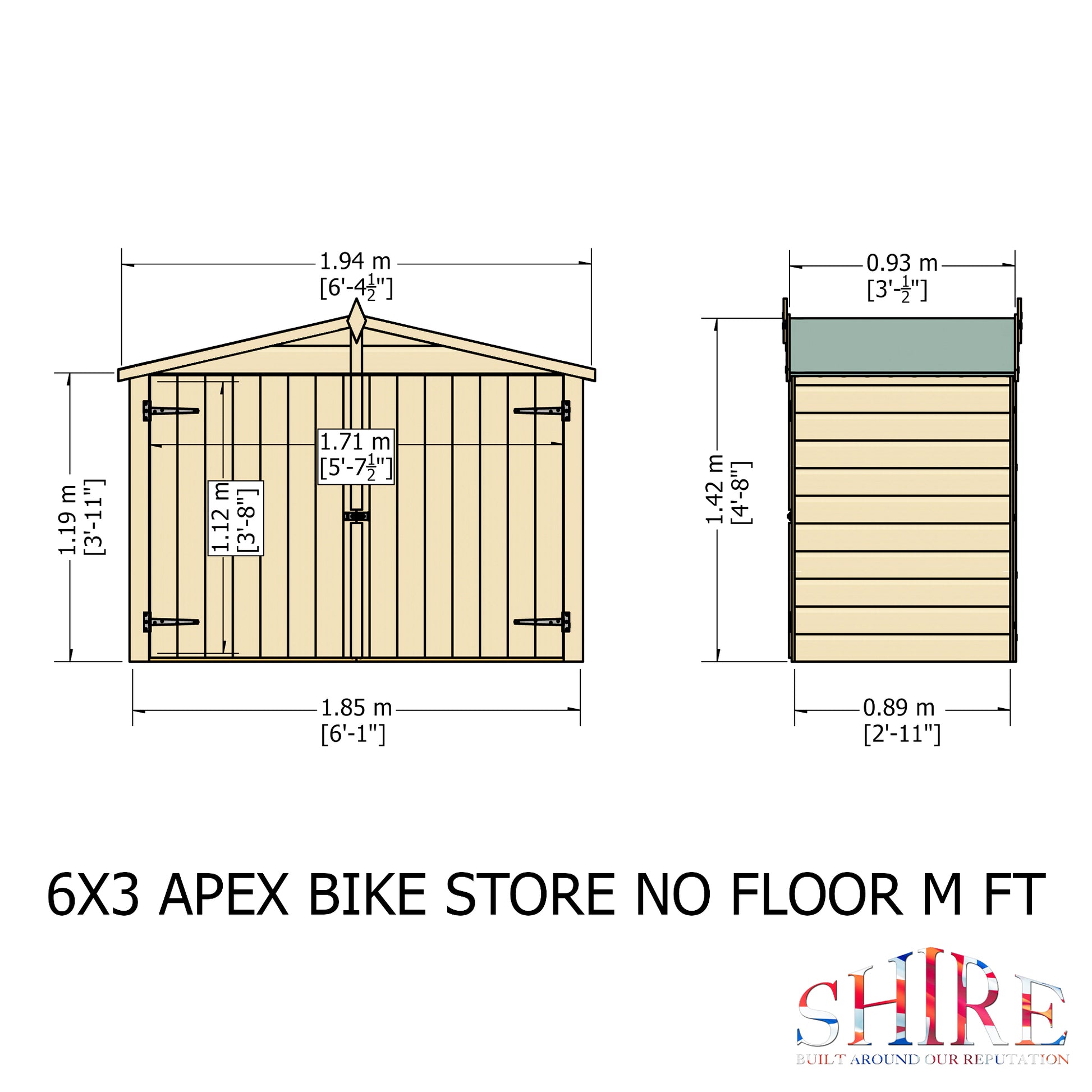 Shire Shiplap Bike Storage Apex Roof without floor 6'x3'