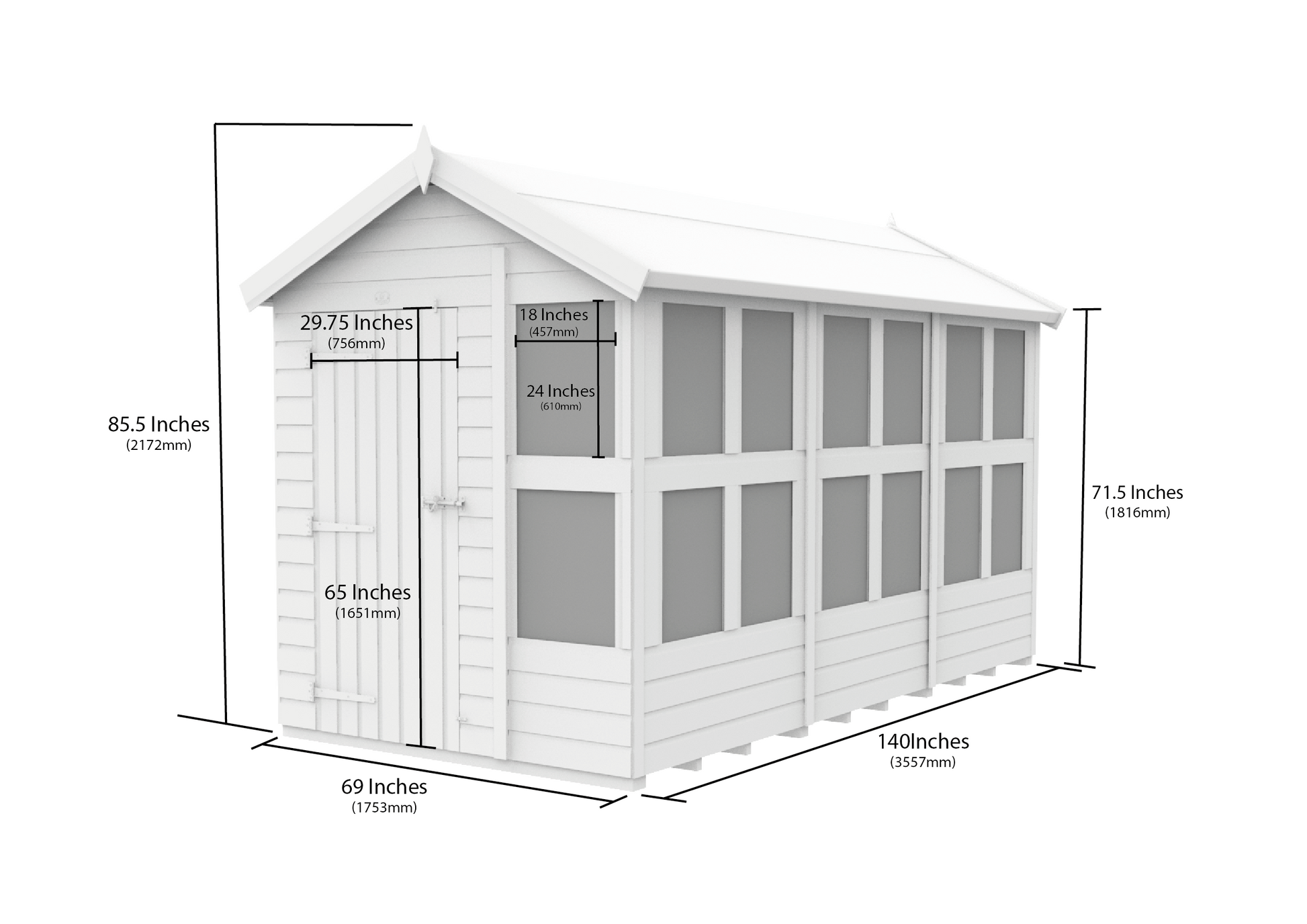 Elmstead Apex Potting Shed Dimensional Drawings