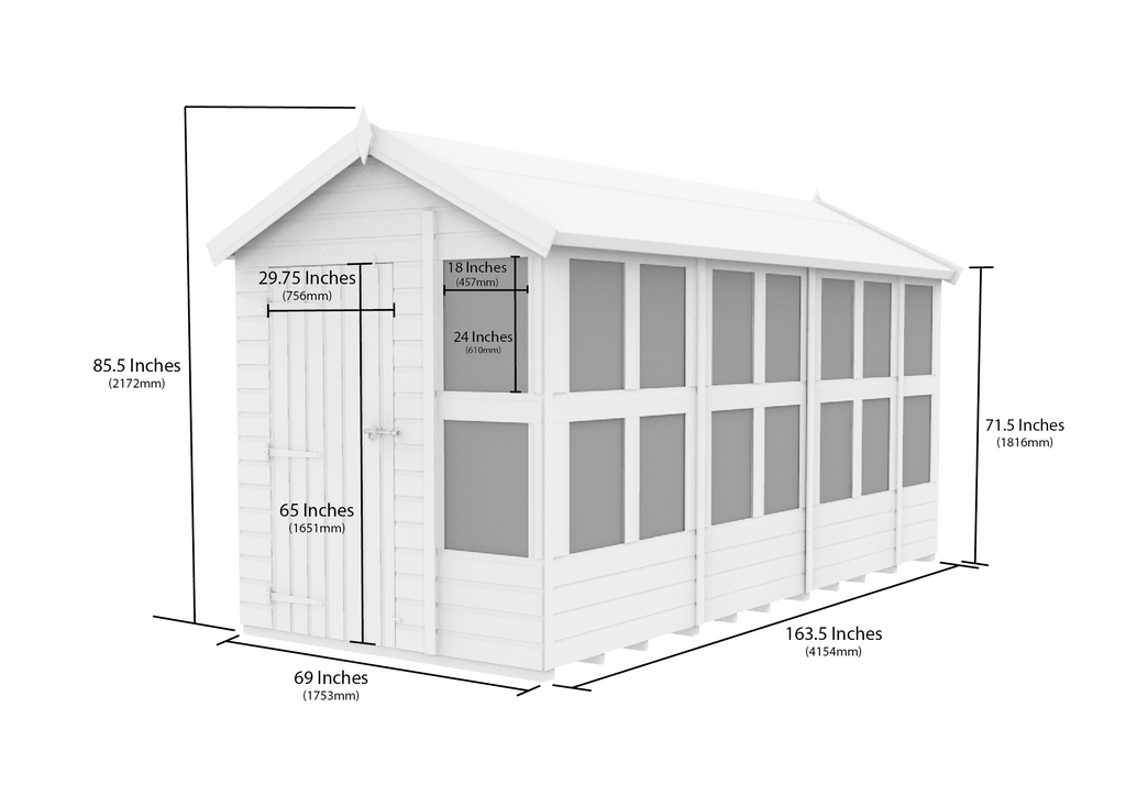 Elmstead Apex Potting Shed Dimensional Drawings