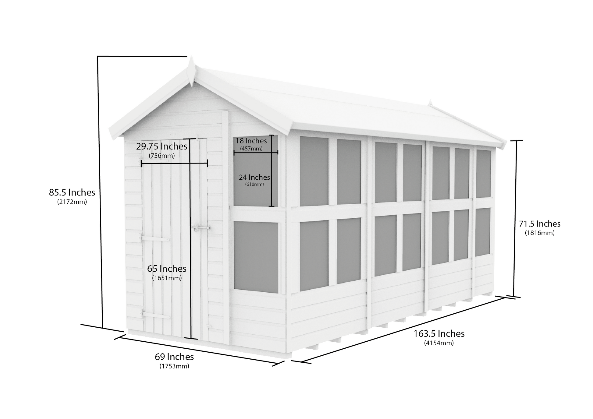 Elmstead Apex Potting Shed Dimensional Drawings