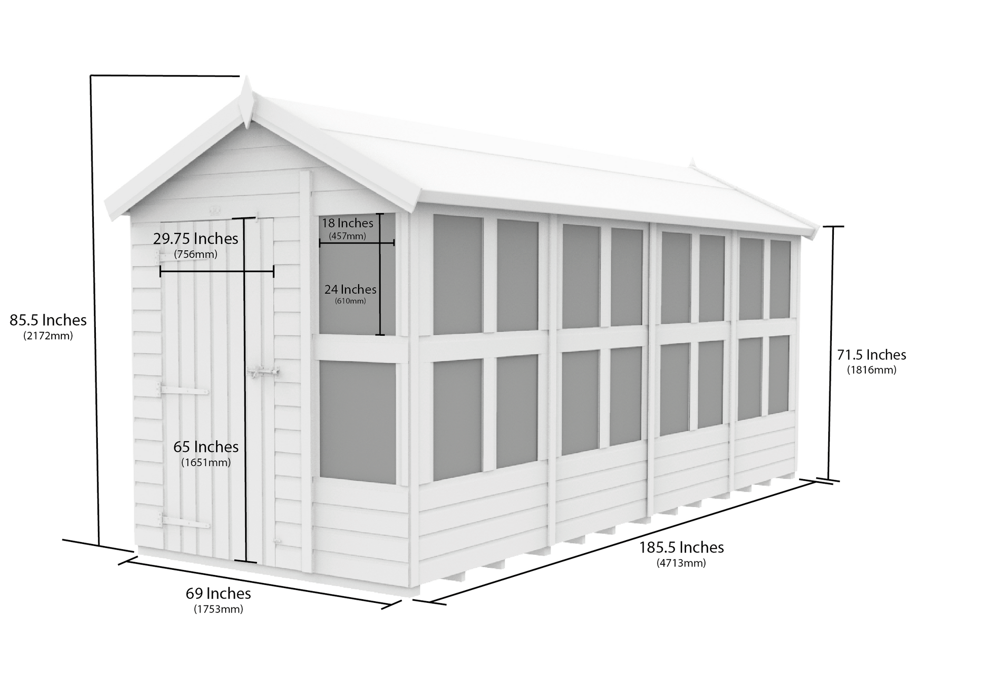 Elmstead Apex Potting Shed Dimensional Drawings