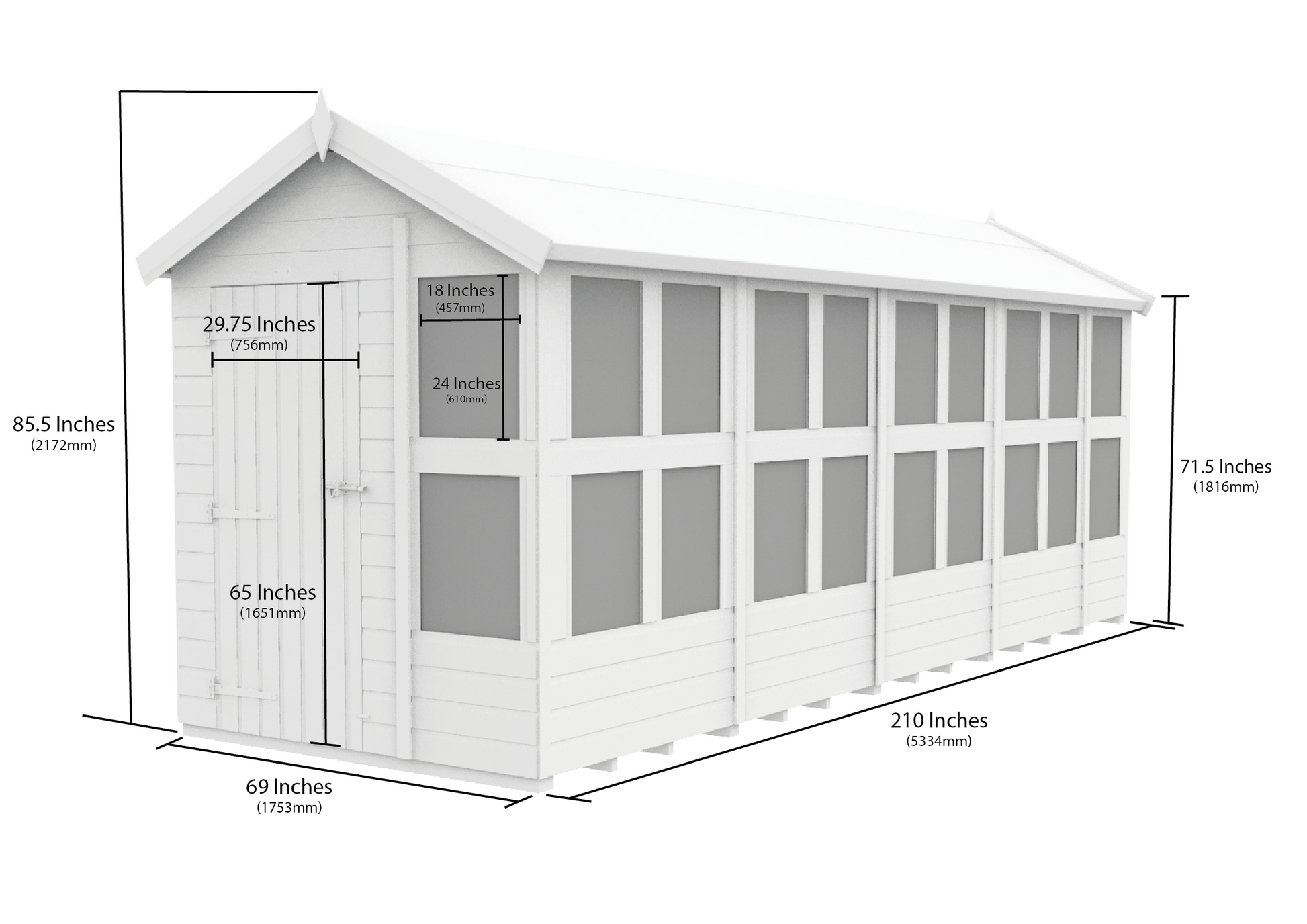 Elmstead Apex Potting Shed Dimensional Drawings