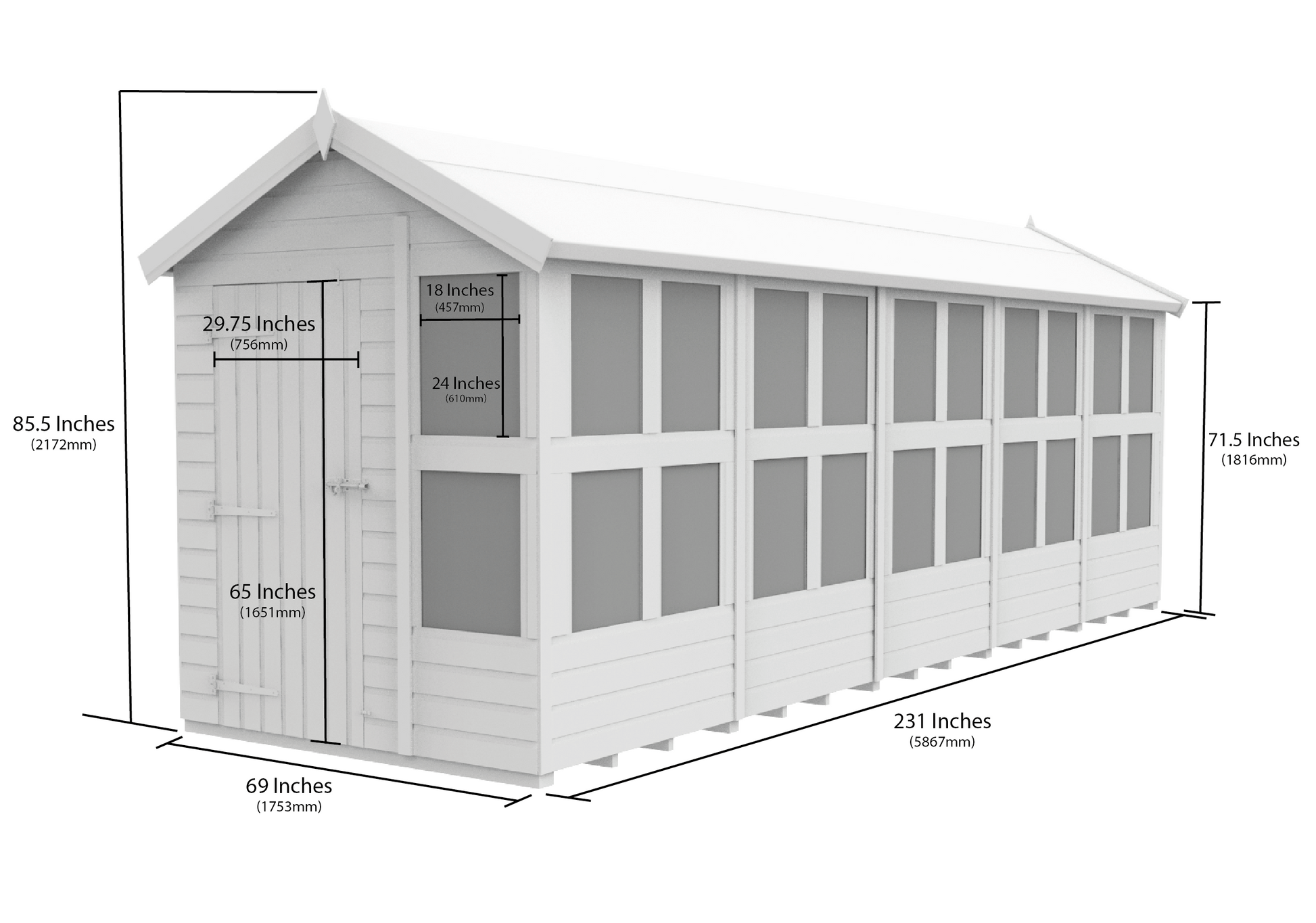 Elmstead Apex Potting Shed Dimensional Drawings