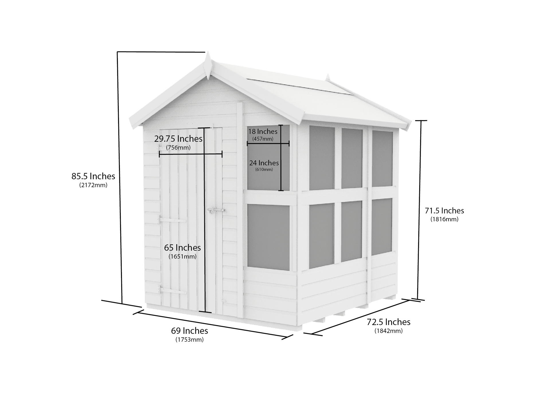 Elmstead Apex Potting Shed Dimensional Drawings