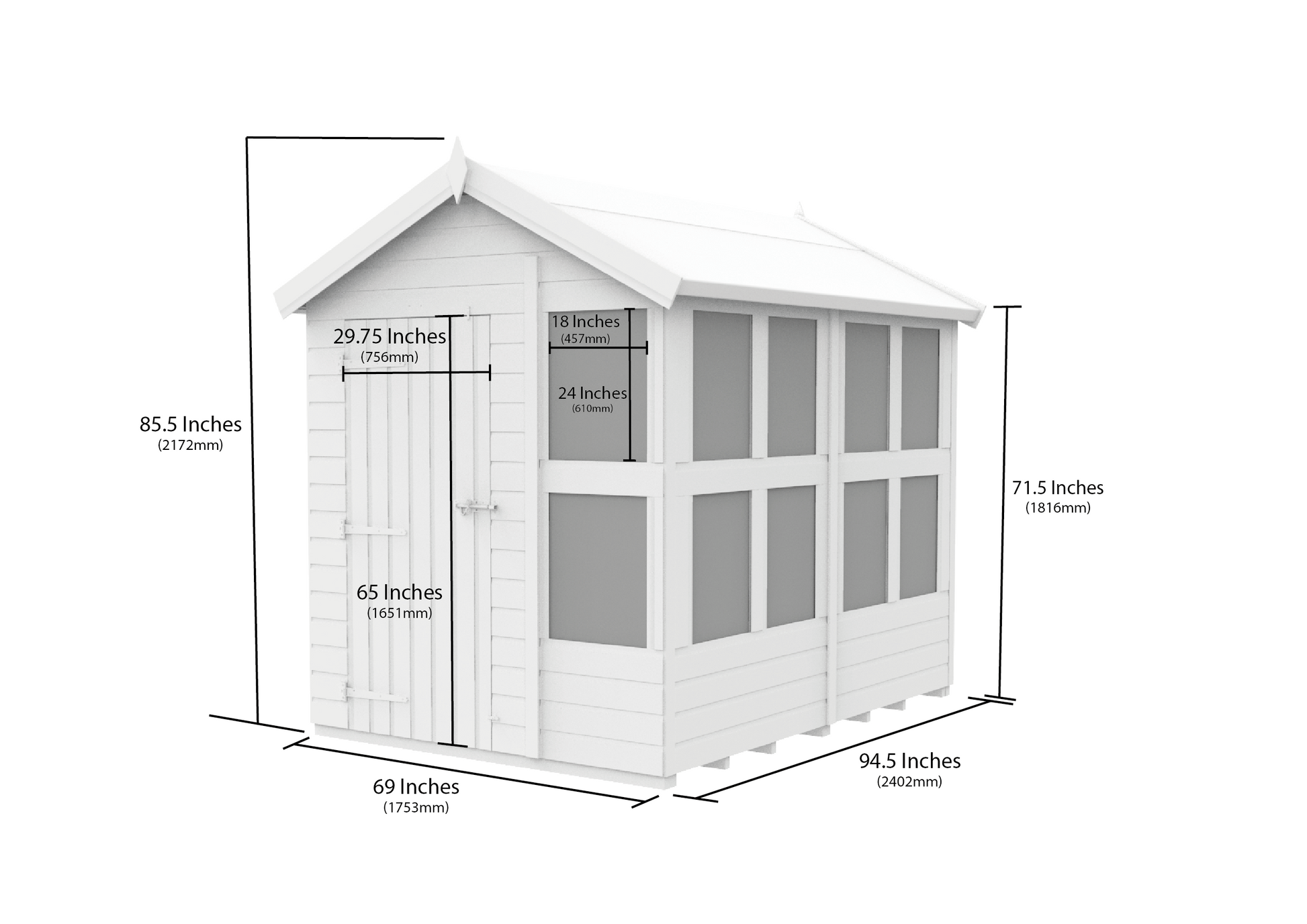 Elmstead Apex Potting Shed Dimensional Drawings