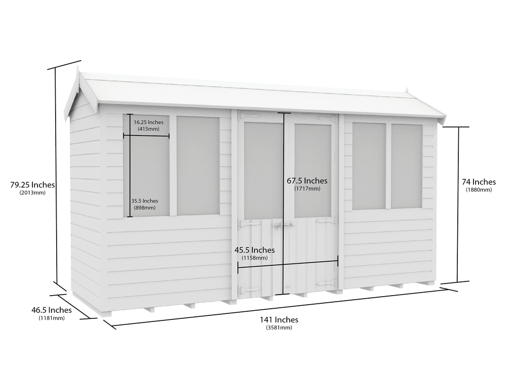 Elmstead Apex Summerhouse Dimensional Drawings