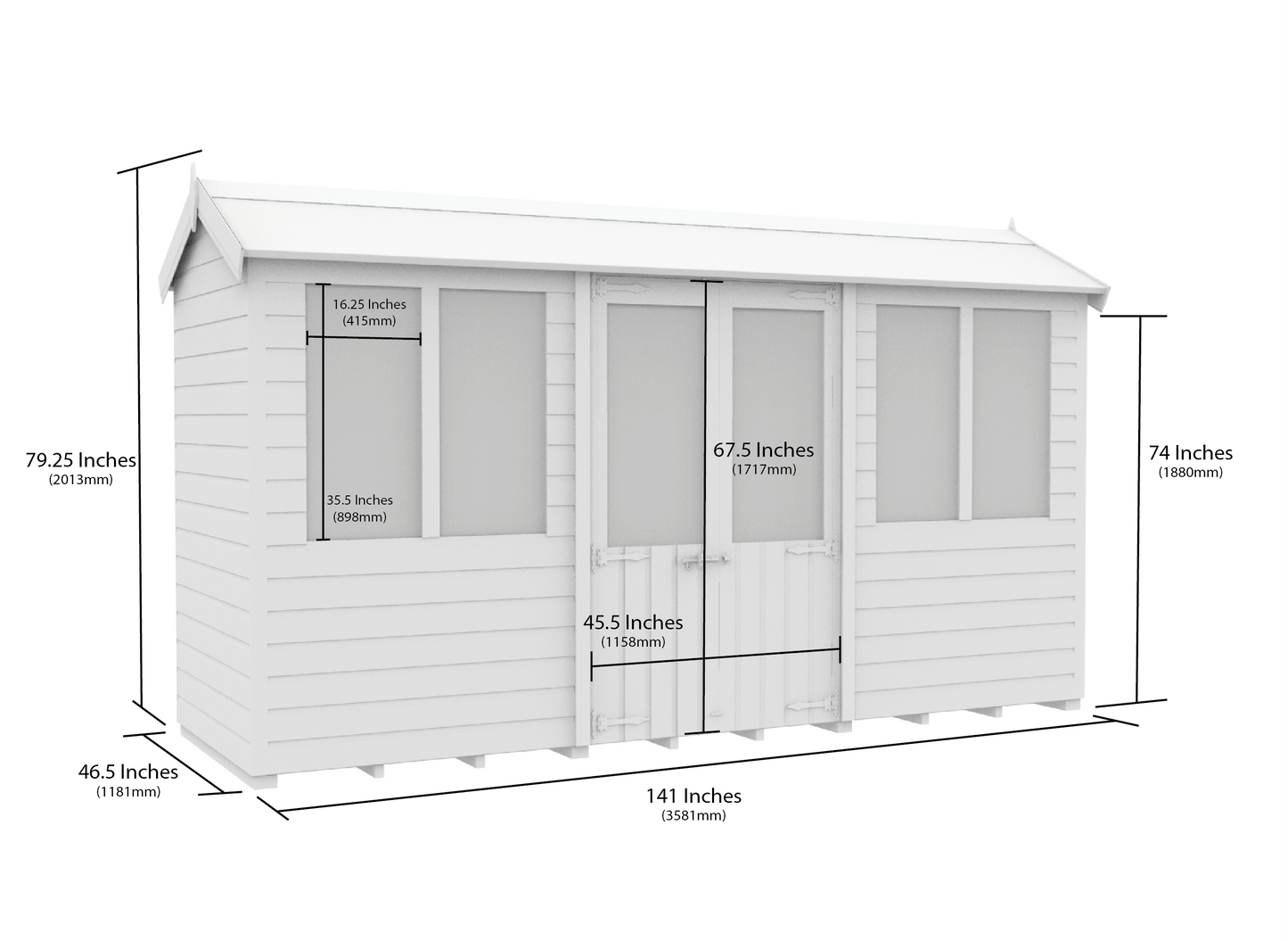 Elmstead Apex Summerhouse Dimensional Drawings