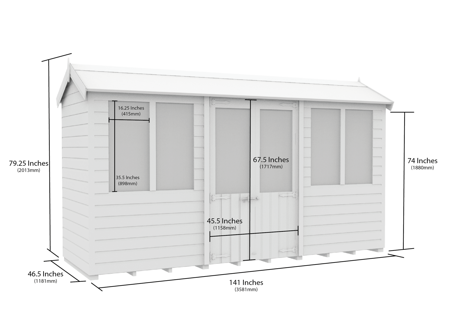 Elmstead Apex Summerhouse Dimensional Drawings