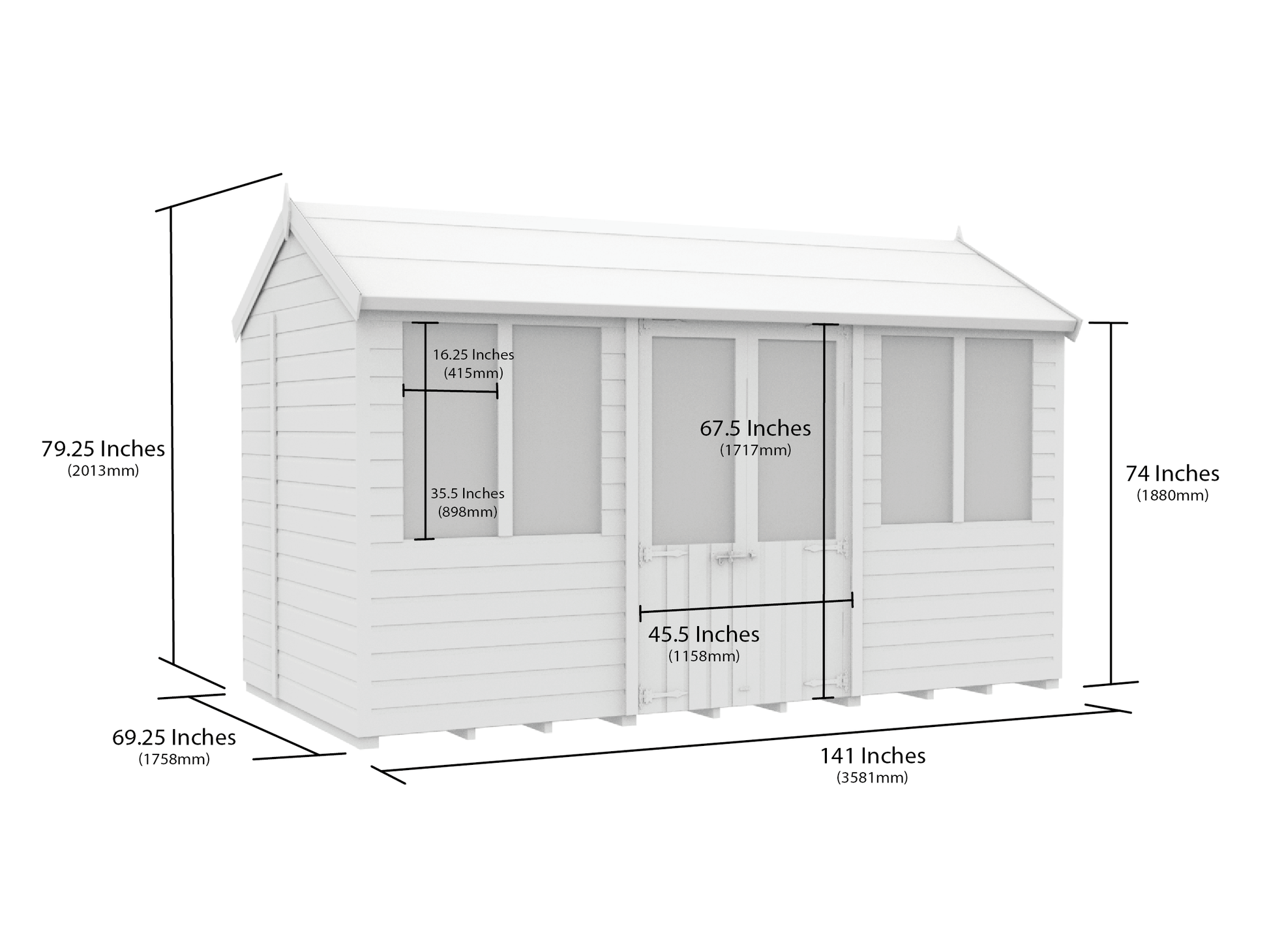 Elmstead Apex Summerhouse Dimensional Drawings