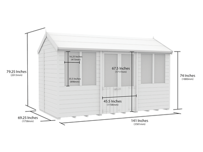 Elmstead Apex Summerhouse Dimensional Drawings