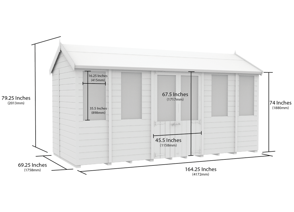 Elmstead Apex Summerhouse Dimensional Drawings
