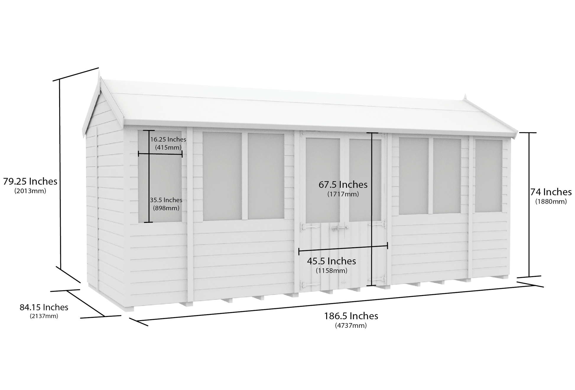 Elmstead Apex Summerhouse Dimensional Drawings