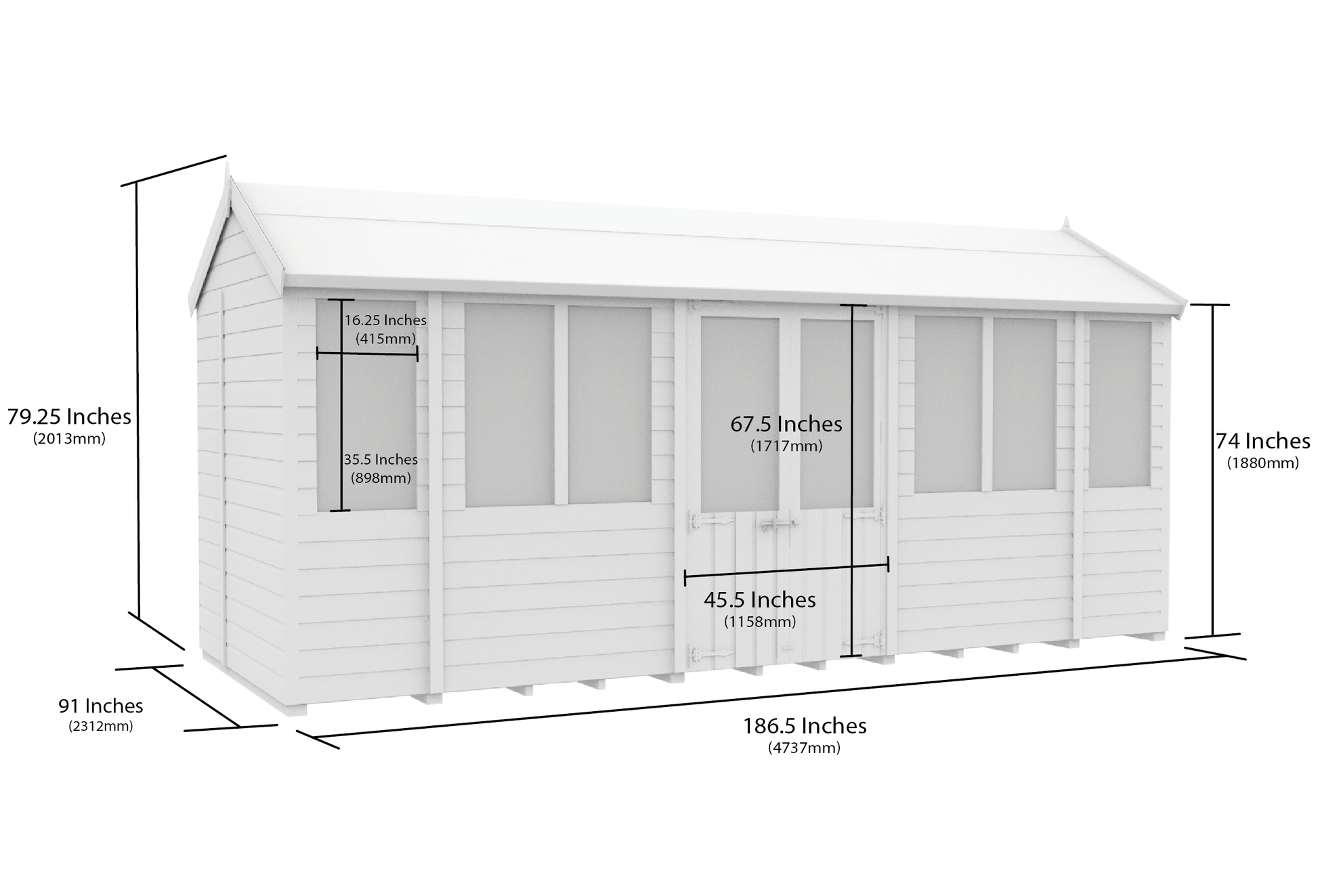 Elmstead Apex Summerhouse Dimensional Drawings
