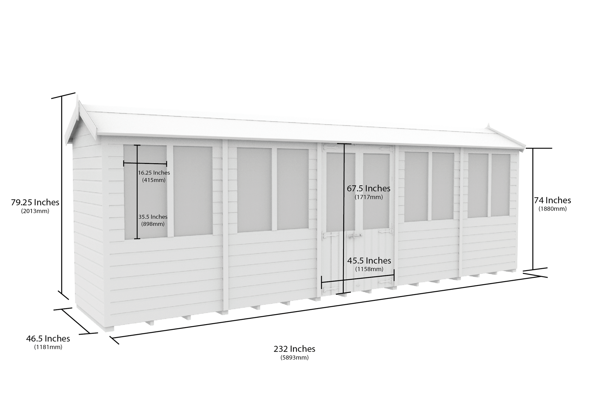 Elmstead Apex Summerhouse Dimensional Drawings