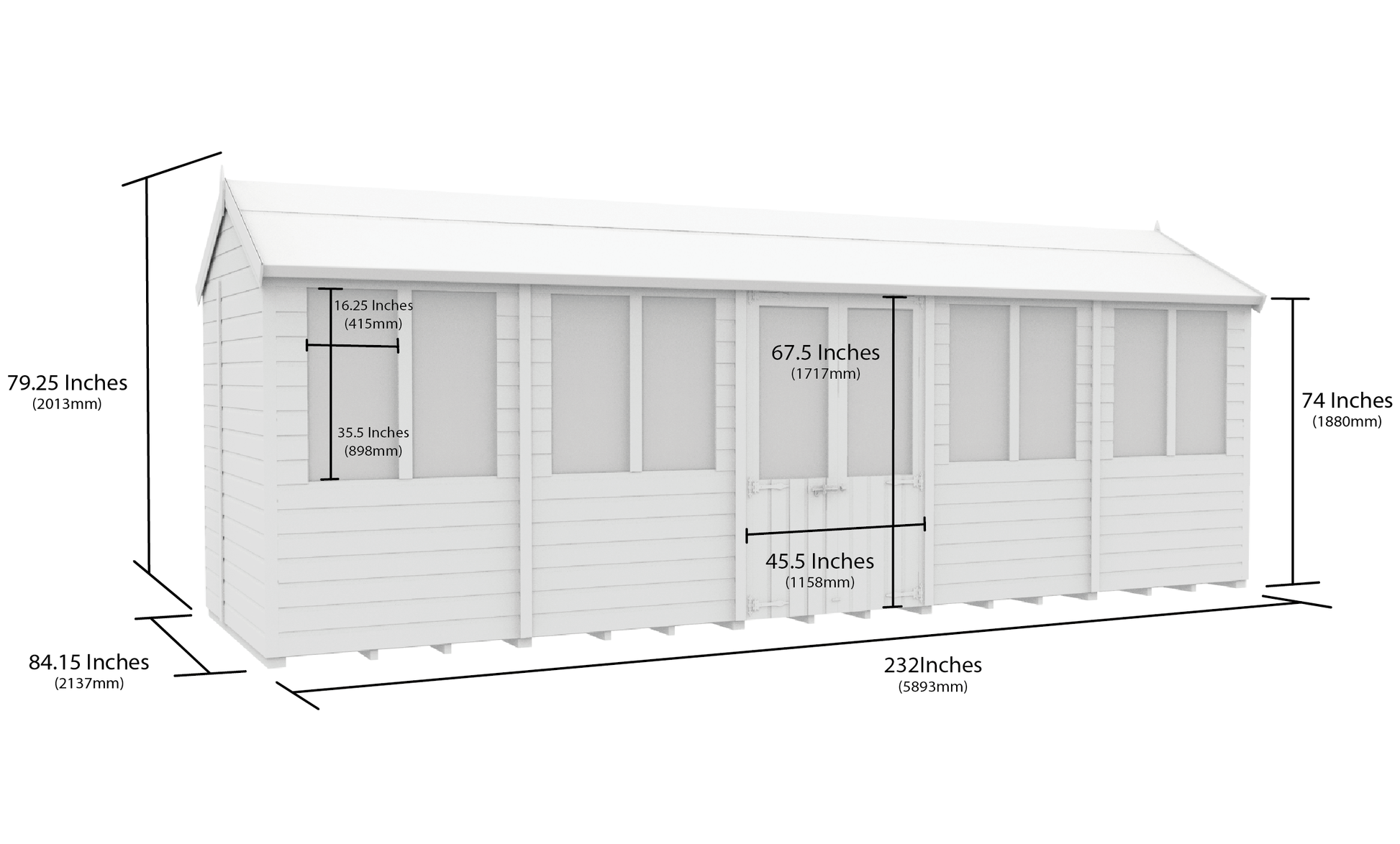 Elmstead Apex Summerhouse Dimensional Drawings