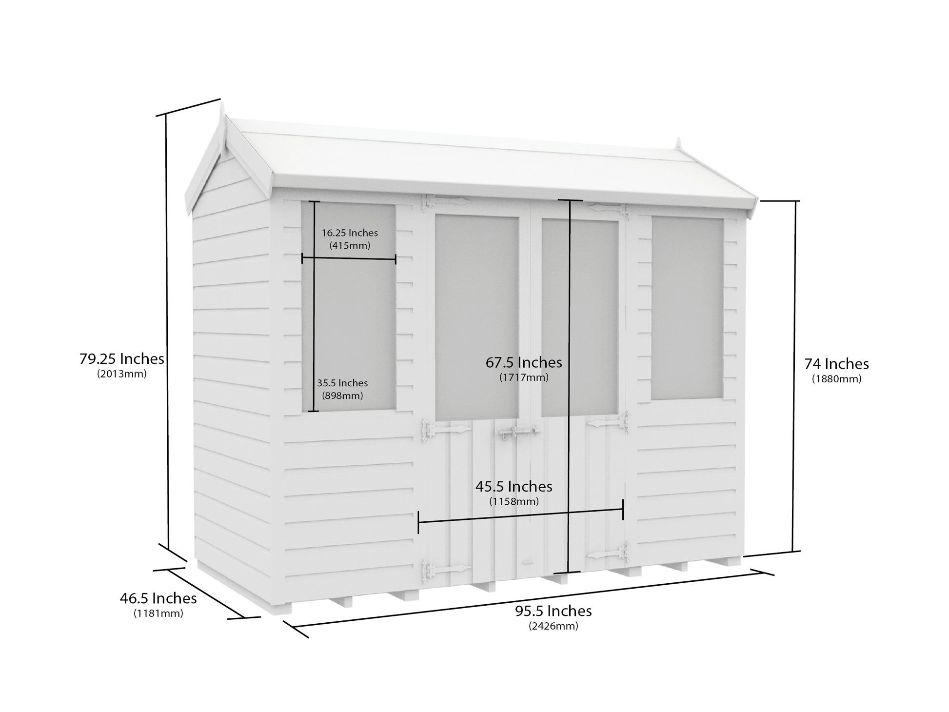 Elmstead Apex Summerhouse Dimensional Drawings