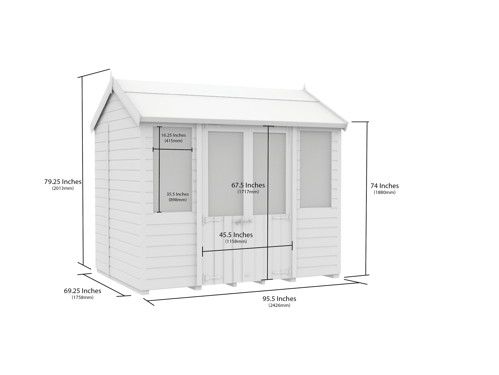 Elmstead Apex Summerhouse Dimensional Drawings