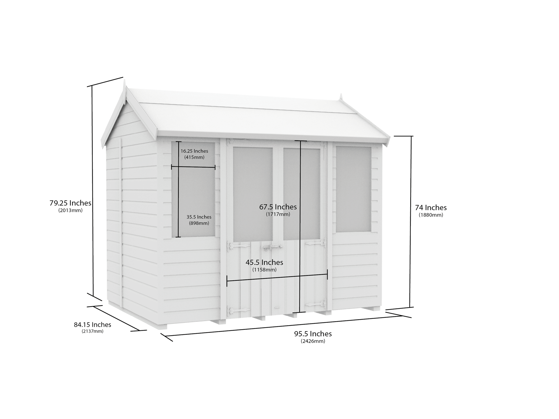 Elmstead Apex Summerhouse Dimensional Drawings