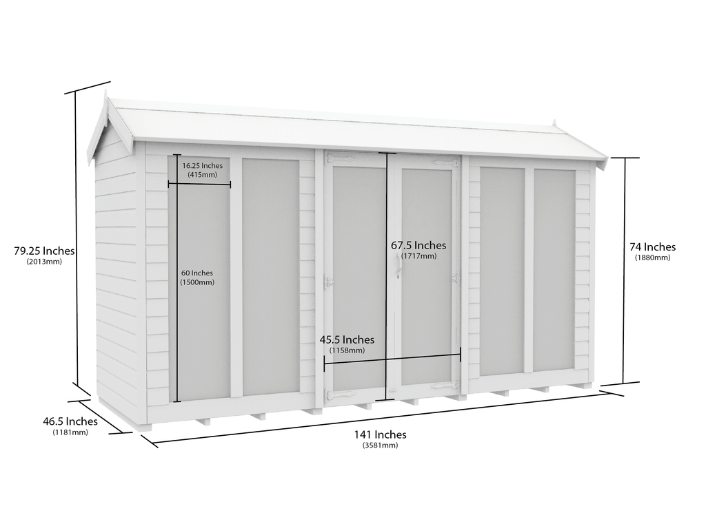 Elmstead Apex Summerhouse Full Height Windows Dimensional Drawings